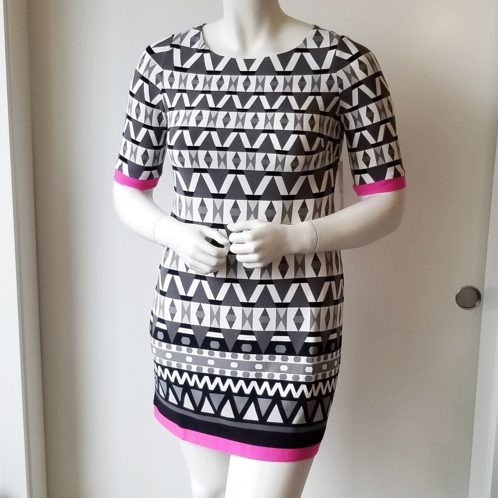 Eliza J Geometric Grey Jersey Shift Dress
